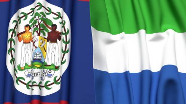 Gerçekçi kumaş dokusuna sahip Bayraklar BELIZE ve SIERRA LEONE