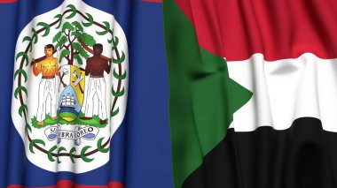Gerçekçi kumaş dokusuna sahip BELIZE ve SUDAN bayrakları