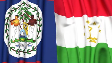Gerçekçi kumaş dokusuna sahip BELİZE ve TAJIKISTAN bayrakları