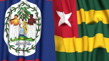 Gerçekçi kumaş dokusuna sahip BELİZE ve TOGO bayrakları