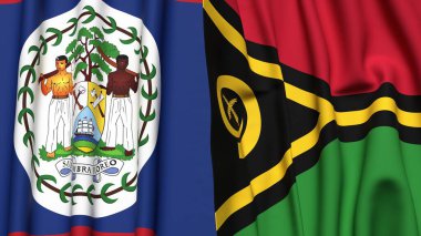 Gerçekçi kumaş dokusuna sahip Bayraklar BELIZE ve VANUATU