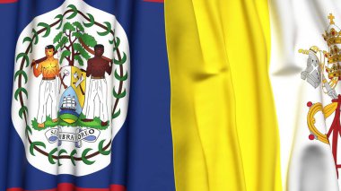 Gerçekçi kumaş dokusuna sahip Bayraklar BELIZE ve VATICAN