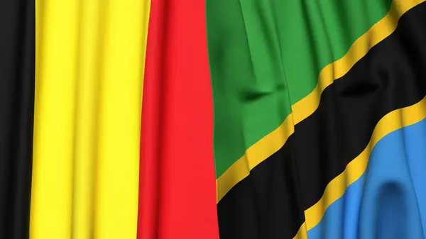 Gerçekçi kumaş dokusuna sahip BELGUM ve TANZANIA bayrakları