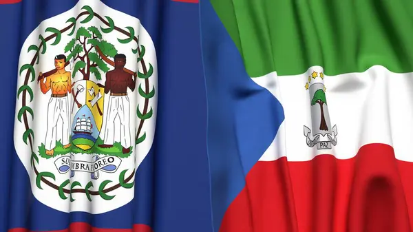 BELİZE Bayrakları ve gerçekçi kumaş dokusuna sahip Eşitlikçi Guinea