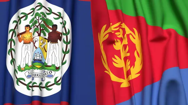 Gerçekçi kumaş dokusuna sahip Bayraklar BELIZE ve ERITREA