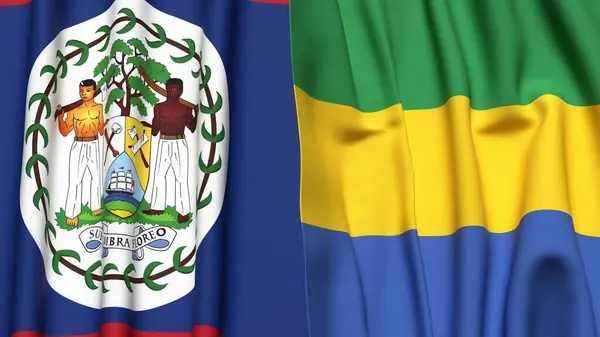 Gerçekçi kumaş dokusuna sahip BELIZE ve GABON bayrakları