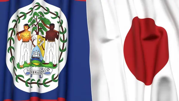 Gerçekçi kumaş dokusuna sahip BELIZE ve JAPAN bayrakları
