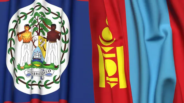 Gerçekçi kumaş dokusuna sahip BELİZE ve Mongolya bayrakları