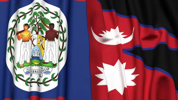Bayraklar BELIZE ve NEPAL Gerçekçi kumaş desenli