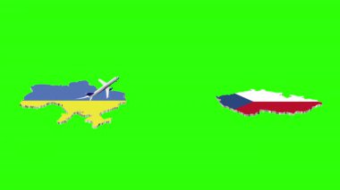 UKRAINE 'dan CZECH' e Uçuşun Animasyonu Yeşil Ekranda