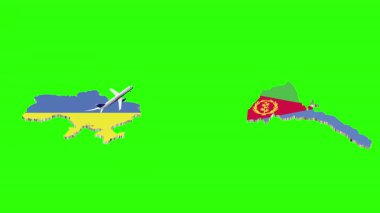 UKRAINE 'dan ERITREA' ya Uçuşun Animasyonu Yeşil Ekranda