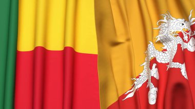BENIN ve BHUTAN bayrakları gerçekçi kumaş dokusuyla