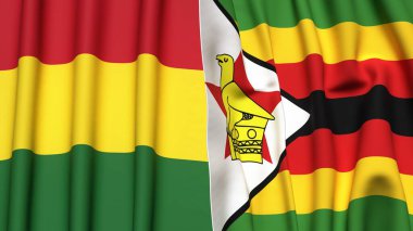 Gerçekçi kumaş dokusuna sahip BOLIVIA ve ZIMBABWE bayrakları