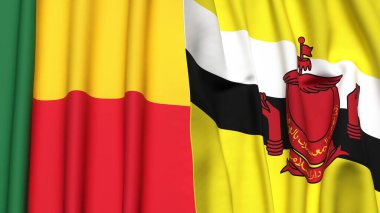 BENIN ve BUNEI bayrakları gerçekçi kumaş dokusuyla
