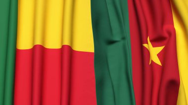 Gerçekçi kumaş dokusuna sahip BENIN ve CAMEROON bayrakları