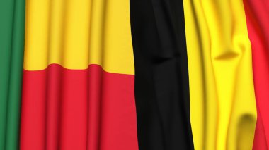 Gerçekçi kumaşlı BENIN ve Çad bayrakları