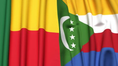 Gerçekçi kumaş desenli BENIN ve COMOROS bayrakları