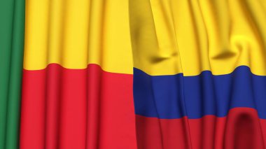 BENİN Bayrakları ve KOLOMBIA Gerçekçi kumaş dokusuyla