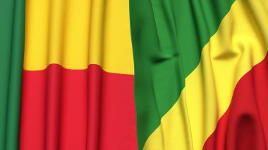 BENIN ve CONGO R bayrakları gerçekçi kumaş dokusuna sahip