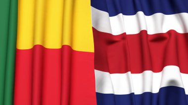 BENIN ve COSTA RICA bayrakları gerçekçi kumaş dokusuna sahip