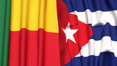 Gerçekçi kumaşlı BENIN ve CUBA bayrakları