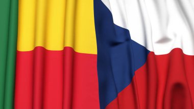 Gerçekçi kumaş dokusuna sahip BENIN ve CZECH Cumhuriyet bayrakları