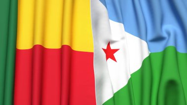 BENIN ve DJIBOUTI bayrakları gerçekçi kumaş dokusuyla