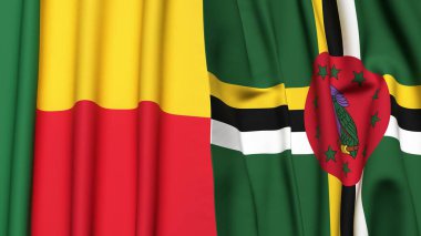 BENIN ve DOMINICA bayrakları gerçekçi kumaş dokusuyla