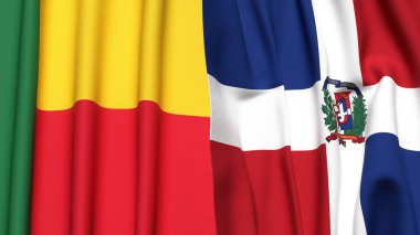 Gerçekçi kumaş dokusuna sahip BENIN ve DOMINICAN Cumhuriyet bayrakları
