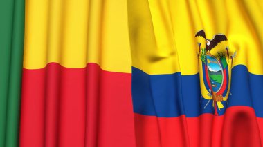 BENIN ve Ekvador bayrakları gerçekçi kumaş desenli