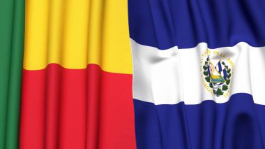 BENIN ve EL SALVADOR bayrakları gerçekçi kumaş dokusuyla