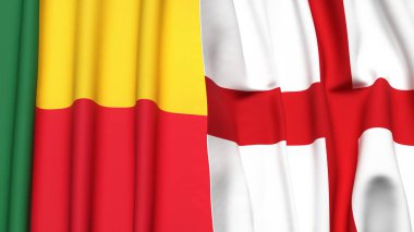 BENIN ve İngiltere bayrakları gerçekçi kumaş dokusuyla