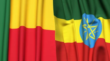 Gerçekçi kumaş dokusuna sahip BENIN ve ETHIOPIA bayrakları