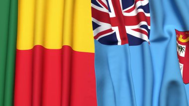 Gerçekçi kumaş desenli BENIN ve FIJI bayrakları