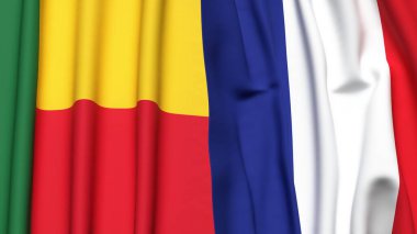 Gerçekçi kumaş dokusuna sahip BENIN ve FRANCE bayrakları