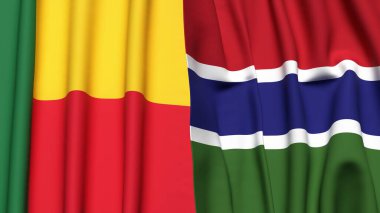 Gerçekçi kumaş dokusuna sahip BENIN ve GAMBIA bayrakları