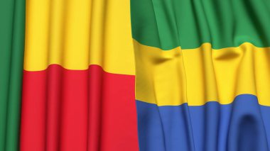 Gerçekçi kumaş dokusuna sahip BENIN ve GABON bayrakları