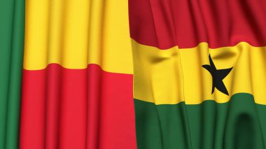 BENIN ve GANA bayrakları gerçekçi kumaş dokusuyla