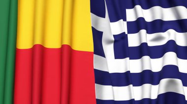 Gerçekçi kumaş dokusuna sahip BENIN ve GREECE bayrakları