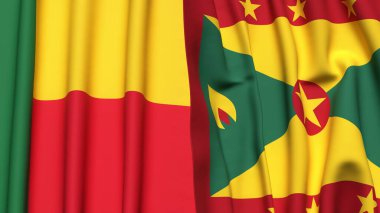 Gerçekçi kumaş dokusuna sahip BENIN ve GRENADA bayrakları