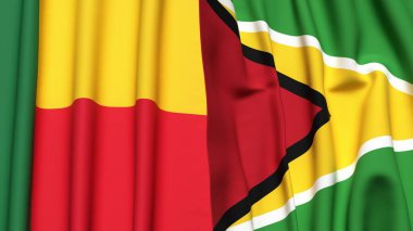 Gerçekçi kumaş dokusuna sahip BENIN ve GUYANA bayrakları