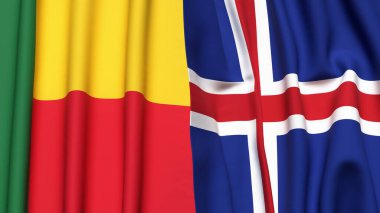 Gerçekçi kumaş desenli BENIN ve ICELAND bayrakları