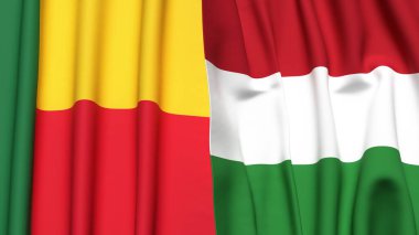 BENIN ve HUNGARY bayrakları gerçekçi kumaş dokusuyla