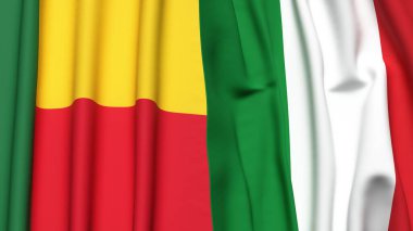 Gerçekçi kumaşlı BENIN ve İTALYA bayrakları