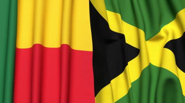 BENIN ve JAMAICA bayrakları gerçekçi kumaş dokusuyla