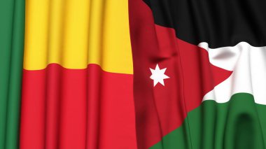 Gerçekçi kumaş dokusuna sahip BENIN ve JORDAN bayrakları
