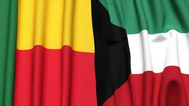 Gerçekçi kumaş desenli BENİN ve KUWAIT bayrakları