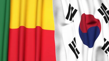 Bayraklar BENİN ve KOREA GÜNEY Gerçekçi kumaş dokusuyla