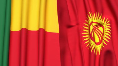 Gerçekçi kumaş dokusuna sahip BENIN ve KYRGYZSTAN bayrakları