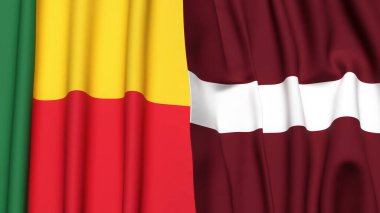 BENIN ve LATVIA bayrakları gerçekçi kumaş dokusuyla